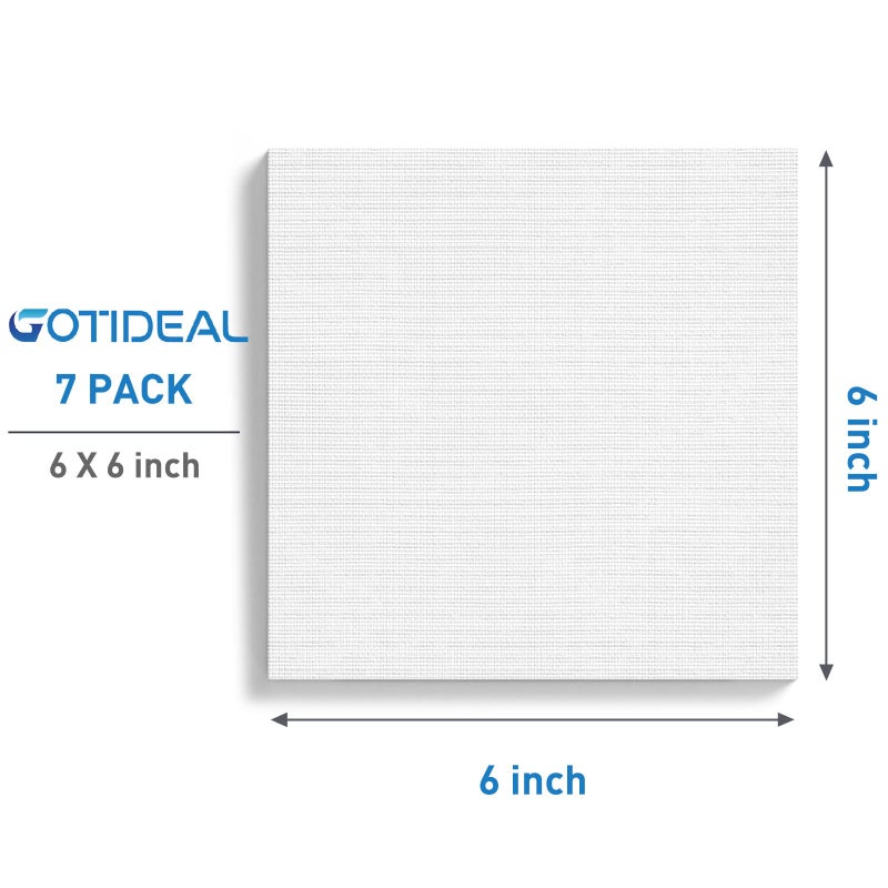 GOTIDEAL Stretched Canvases for Painting, 6x6"" Inch Set of 7, Primed White - 100% Cotton Blank Art Square Canvas Boards for Painting for Acrylic Pouring, Oil Paint Dry & Wet Art Media - Image 2